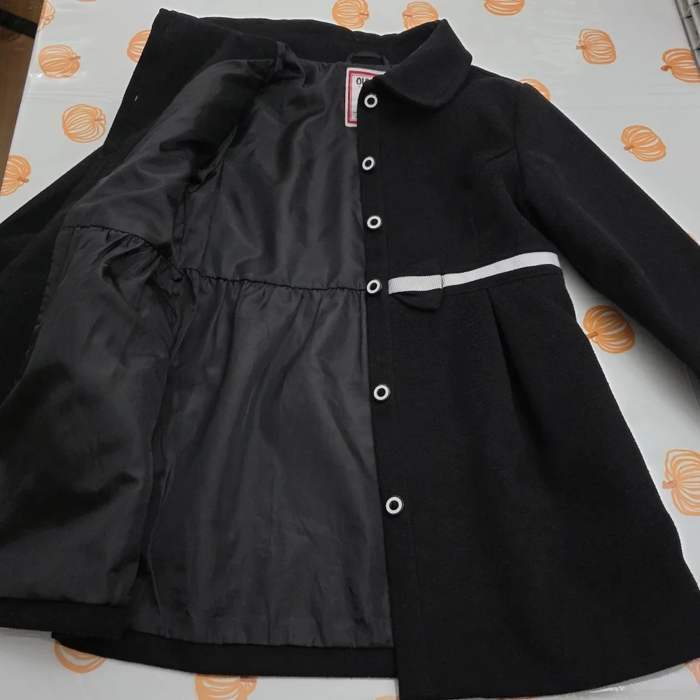 Girls Gymboree Olivia Pig Black Fashion Coat with White Accents Size Large 10/12